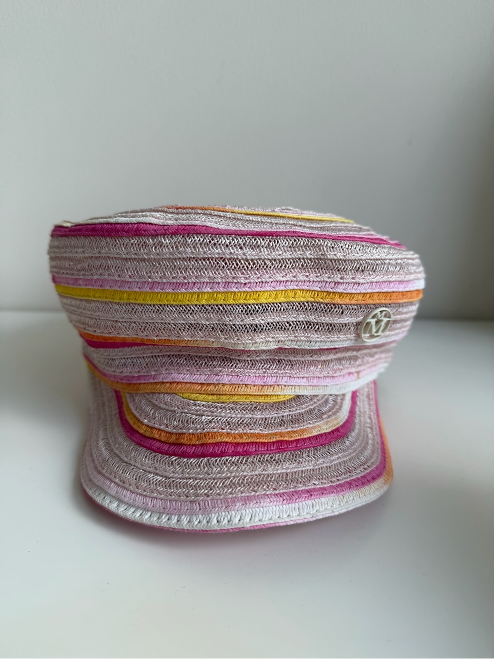 Maison Michel Pink Multi-Striped Cap
